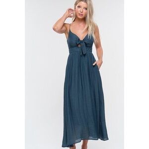 Teal Textured Front Cutout Maxi Dress